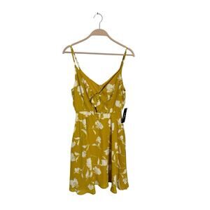 Lulu's‎ sz S zoya mustard yellow floral tie front skater dress new